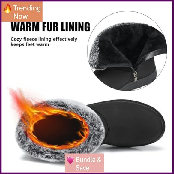 Waterproof Fur Lined Winter Snow Boots Wide Width Warm Comfy Size 5-11 - Picture 6 of 8